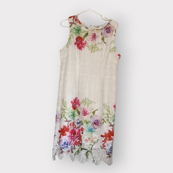 CLEO PETITES WOMENS WHITE SIZE 14  LACE FLORAL POLYESTER MIDI DRESS NWT - Picture 6 of 7